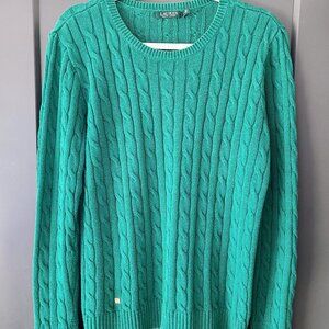 Vintage  Ralph Lauren Women's L Cable Knit Sweater Pullover Long Sleeve Green